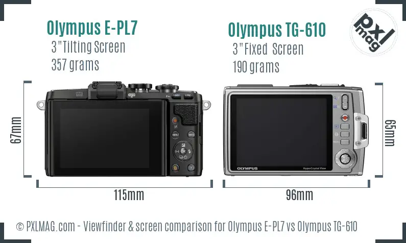 Olympus E-PL7 vs Olympus TG-610 Screen and Viewfinder comparison