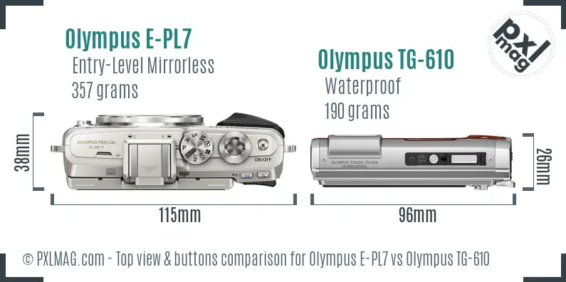 Olympus E-PL7 vs Olympus TG-610 top view buttons comparison