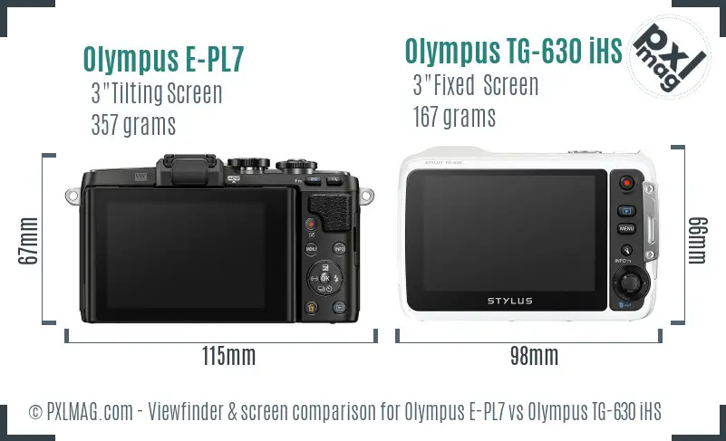 Olympus E-PL7 vs Olympus TG-630 iHS Screen and Viewfinder comparison