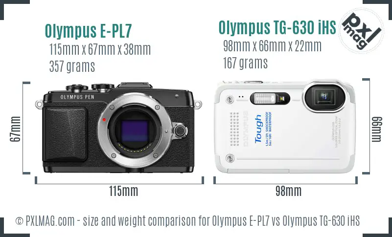 Olympus E-PL7 vs Olympus TG-630 iHS size comparison