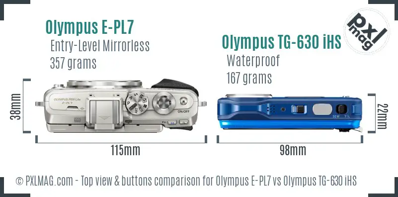 Olympus E-PL7 vs Olympus TG-630 iHS top view buttons comparison