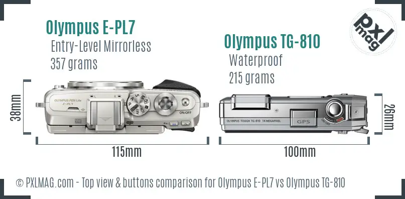 Olympus E-PL7 vs Olympus TG-810 top view buttons comparison