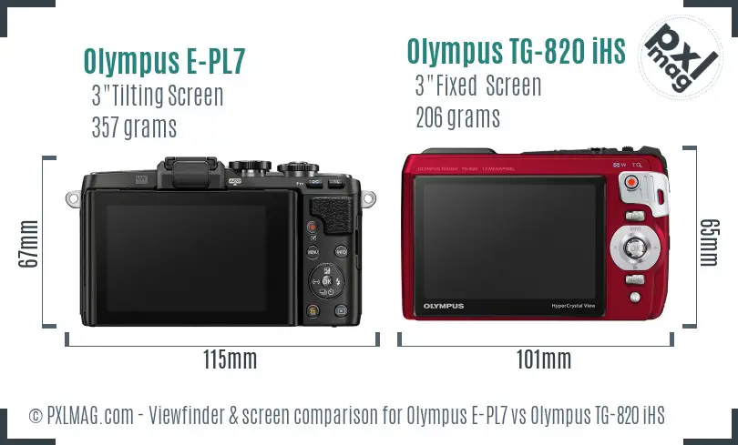 Olympus E-PL7 vs Olympus TG-820 iHS Screen and Viewfinder comparison