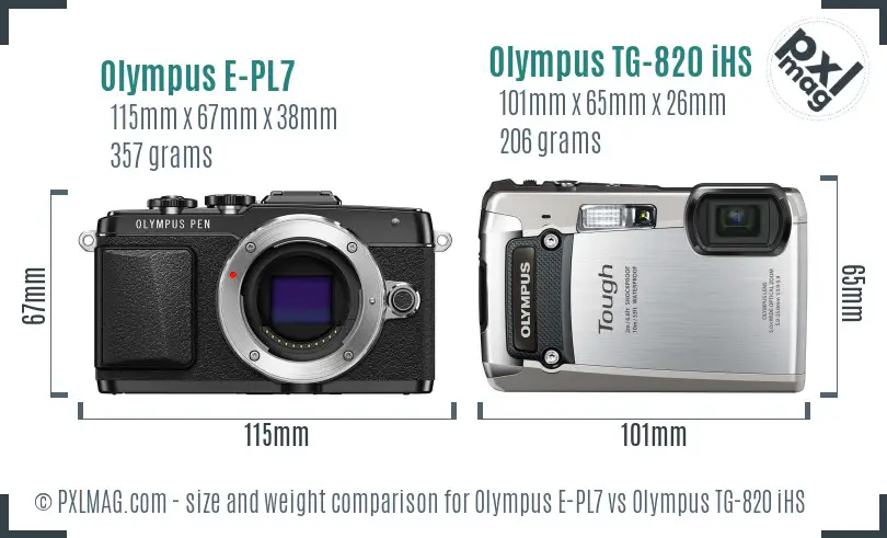 Olympus E-PL7 vs Olympus TG-820 iHS size comparison