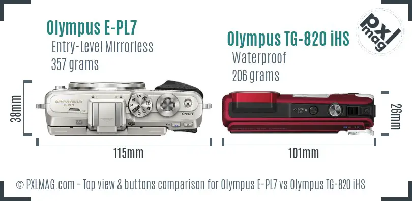 Olympus E-PL7 vs Olympus TG-820 iHS top view buttons comparison