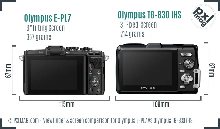 Olympus E-PL7 vs Olympus TG-830 iHS Screen and Viewfinder comparison