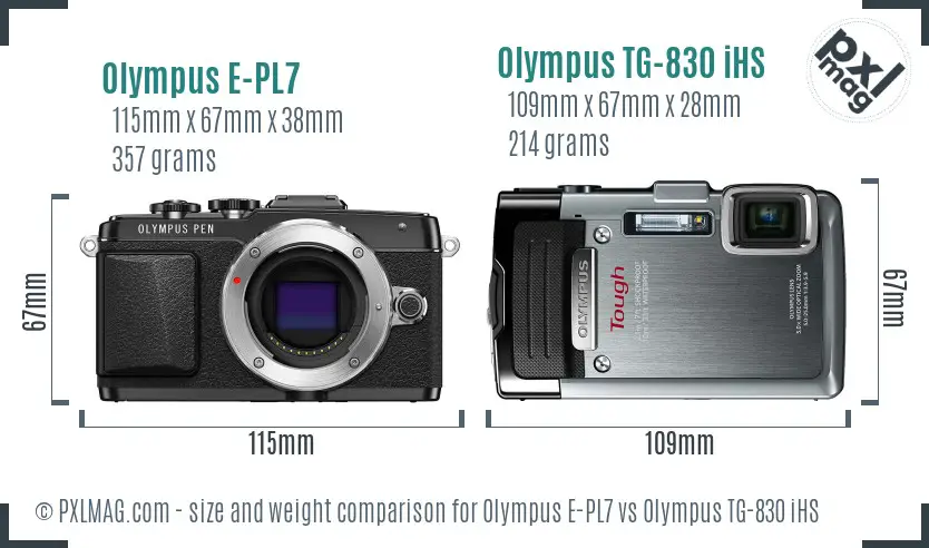 Olympus E-PL7 vs Olympus TG-830 iHS size comparison