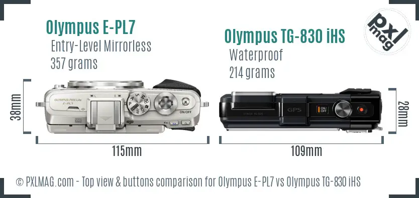 Olympus E-PL7 vs Olympus TG-830 iHS top view buttons comparison