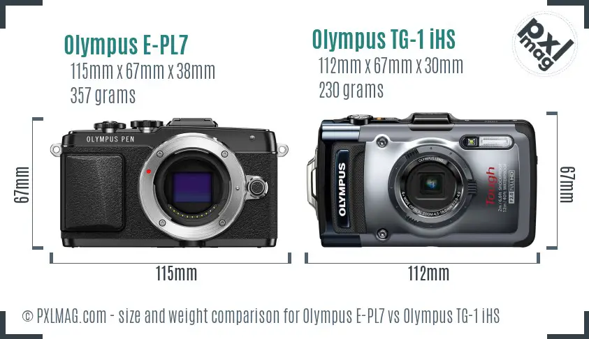 Olympus E-PL7 vs Olympus TG-1 iHS size comparison