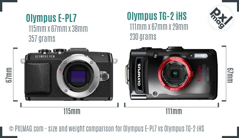 Olympus E-PL7 vs Olympus TG-2 iHS size comparison