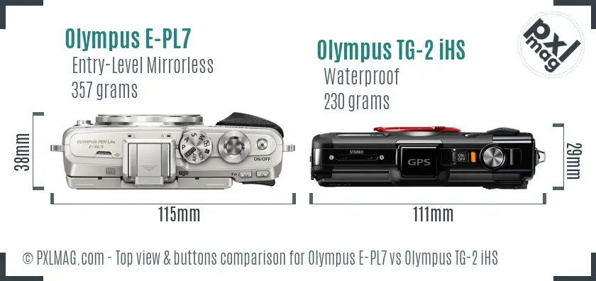 Olympus E-PL7 vs Olympus TG-2 iHS top view buttons comparison
