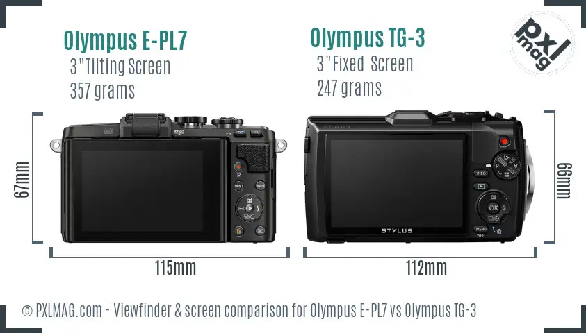 Olympus E-PL7 vs Olympus TG-3 Screen and Viewfinder comparison