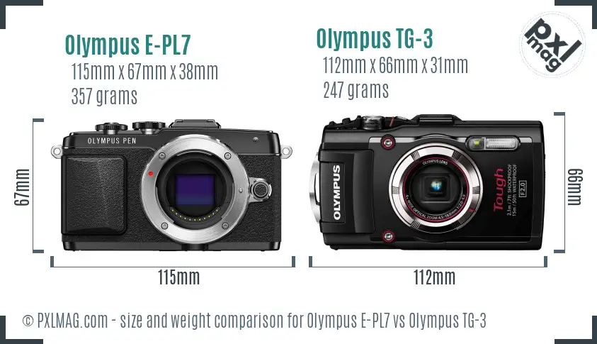 Olympus E-PL7 vs Olympus TG-3 size comparison
