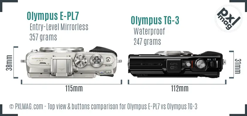 Olympus E-PL7 vs Olympus TG-3 top view buttons comparison