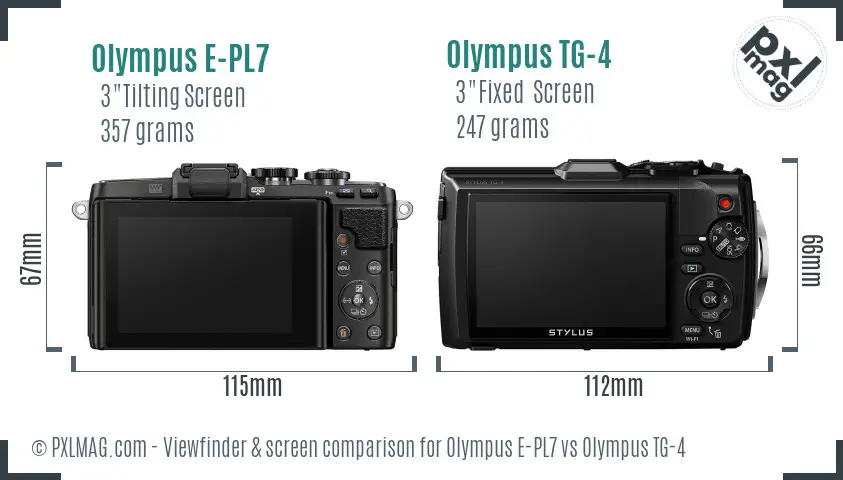 Olympus E-PL7 vs Olympus TG-4 Screen and Viewfinder comparison