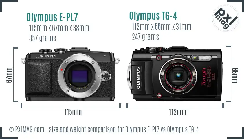 Olympus E-PL7 vs Olympus TG-4 size comparison