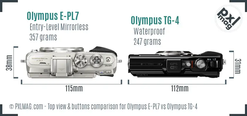 Olympus E-PL7 vs Olympus TG-4 top view buttons comparison