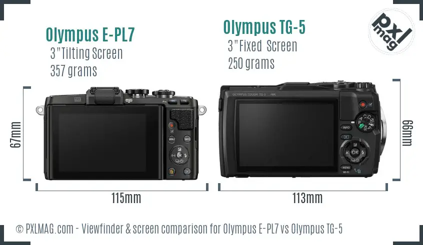 Olympus E-PL7 vs Olympus TG-5 Screen and Viewfinder comparison