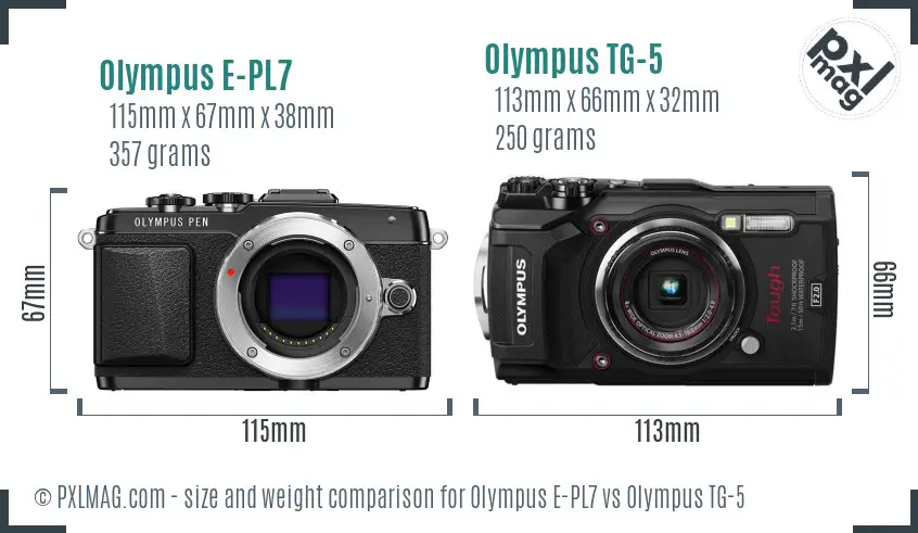 Olympus E-PL7 vs Olympus TG-5 size comparison