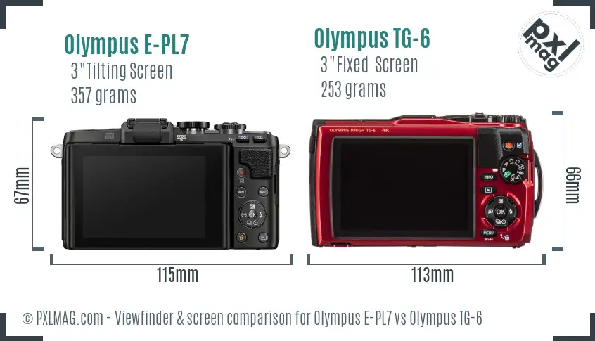 Olympus E-PL7 vs Olympus TG-6 Screen and Viewfinder comparison