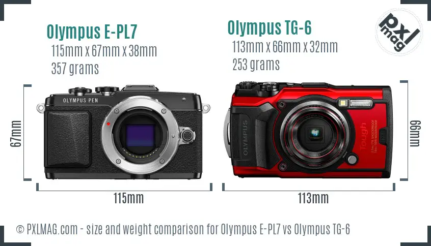 Olympus E-PL7 vs Olympus TG-6 size comparison
