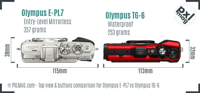 Olympus E-PL7 vs Olympus TG-6 top view buttons comparison