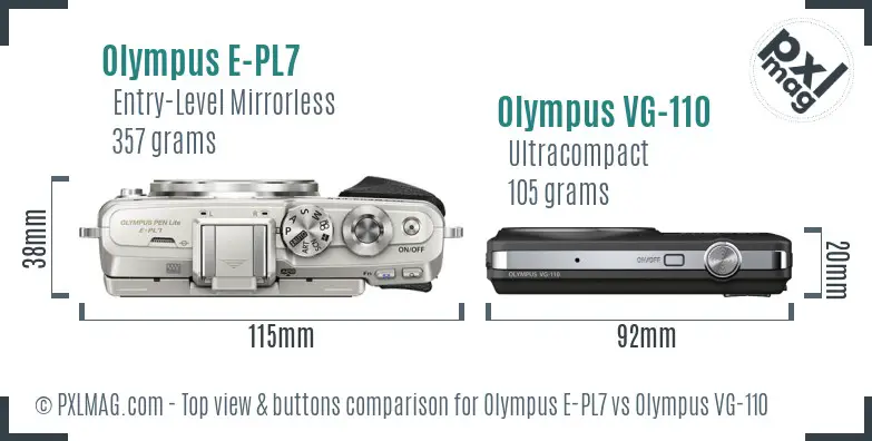 Olympus E-PL7 vs Olympus VG-110 top view buttons comparison