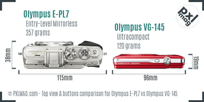 Olympus E-PL7 vs Olympus VG-145 top view buttons comparison