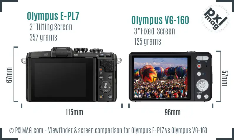 Olympus E-PL7 vs Olympus VG-160 Screen and Viewfinder comparison