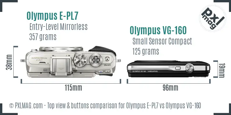 Olympus E-PL7 vs Olympus VG-160 top view buttons comparison