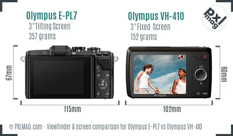 Olympus E-PL7 vs Olympus VH-410 Screen and Viewfinder comparison