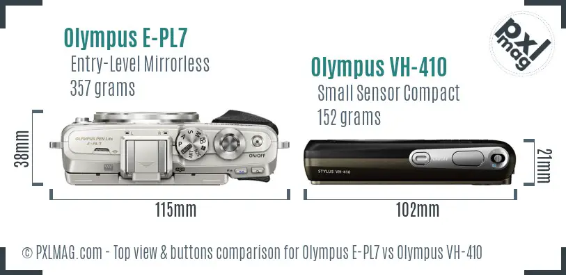 Olympus E-PL7 vs Olympus VH-410 top view buttons comparison