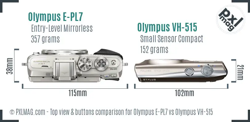 Olympus E-PL7 vs Olympus VH-515 top view buttons comparison