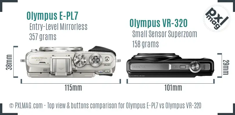 Olympus E-PL7 vs Olympus VR-320 top view buttons comparison