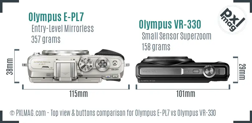 Olympus E-PL7 vs Olympus VR-330 top view buttons comparison