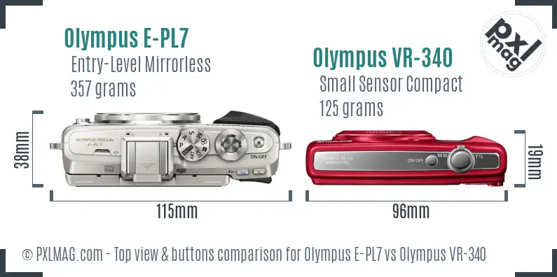 Olympus E-PL7 vs Olympus VR-340 top view buttons comparison