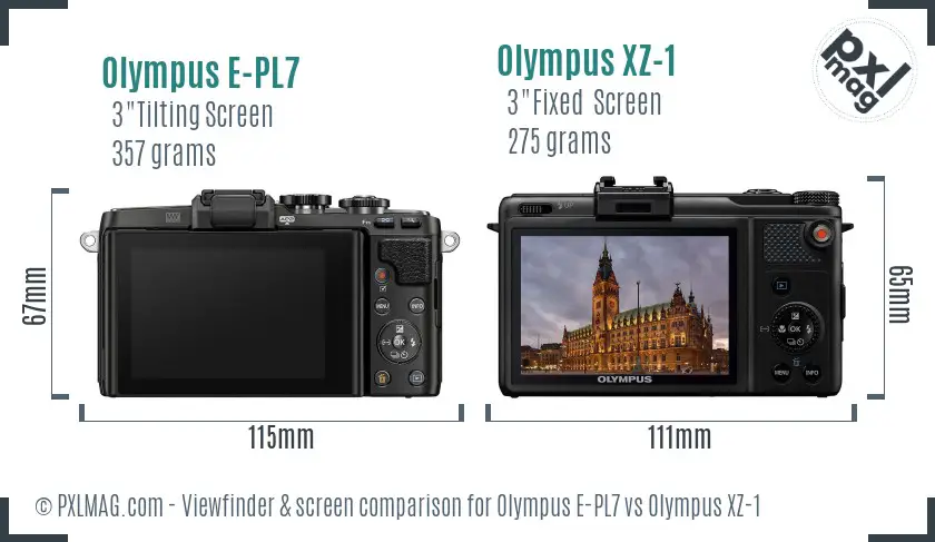 Olympus E-PL7 vs Olympus XZ-1 Screen and Viewfinder comparison