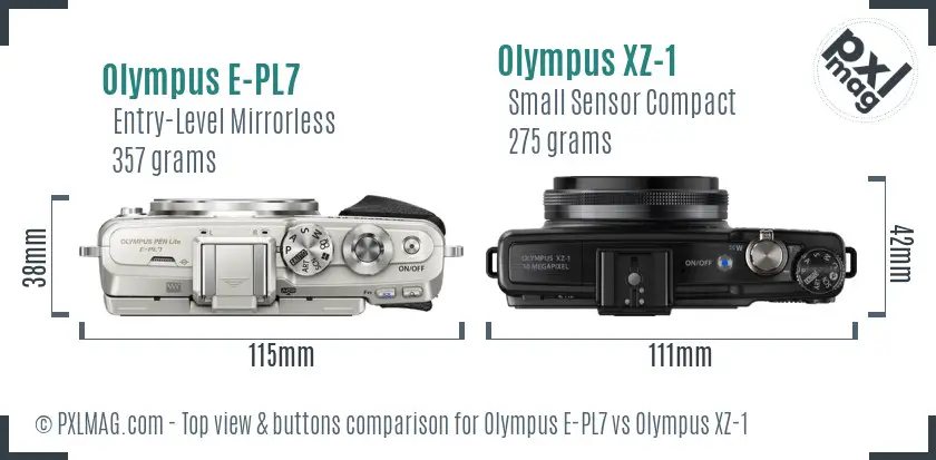Olympus E-PL7 vs Olympus XZ-1 top view buttons comparison
