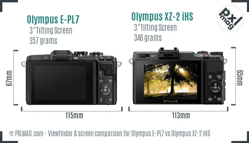 Olympus E-PL7 vs Olympus XZ-2 iHS Screen and Viewfinder comparison