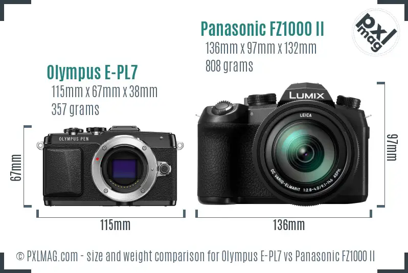 Olympus E-PL7 vs Panasonic FZ1000 II size comparison