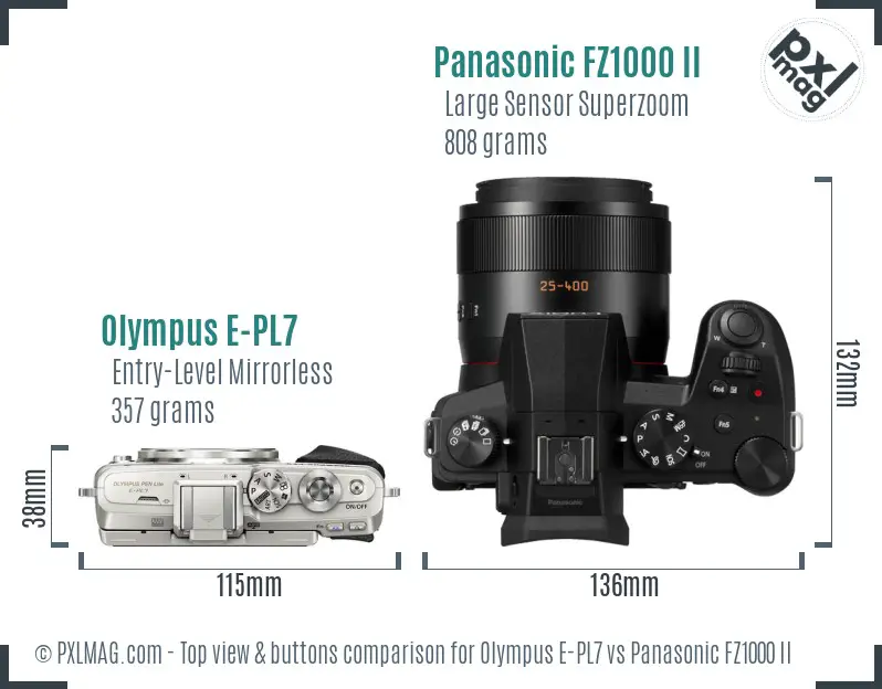 Olympus E-PL7 vs Panasonic FZ1000 II top view buttons comparison