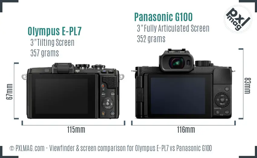 Olympus E-PL7 vs Panasonic G100 Screen and Viewfinder comparison