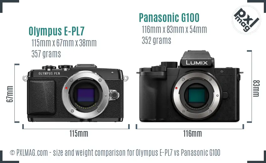 Olympus E-PL7 vs Panasonic G100 size comparison