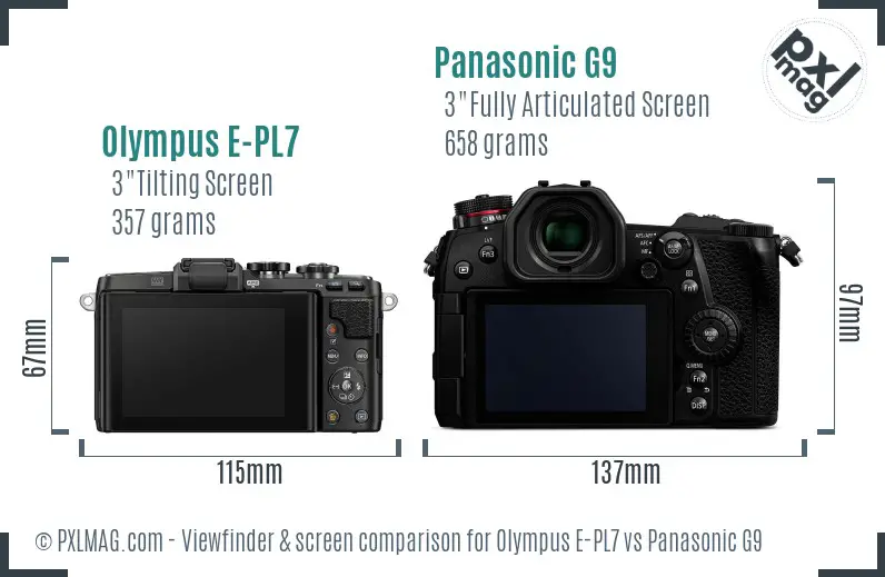 Olympus E-PL7 vs Panasonic G9 Screen and Viewfinder comparison