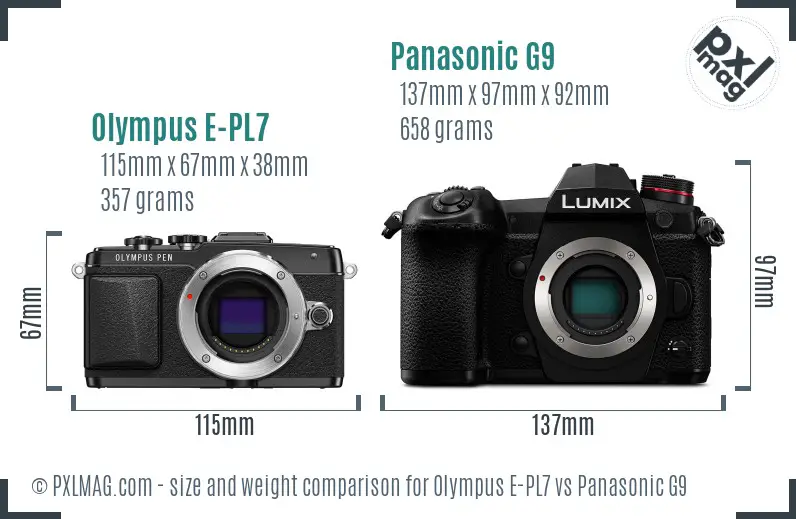 Olympus E-PL7 vs Panasonic G9 size comparison