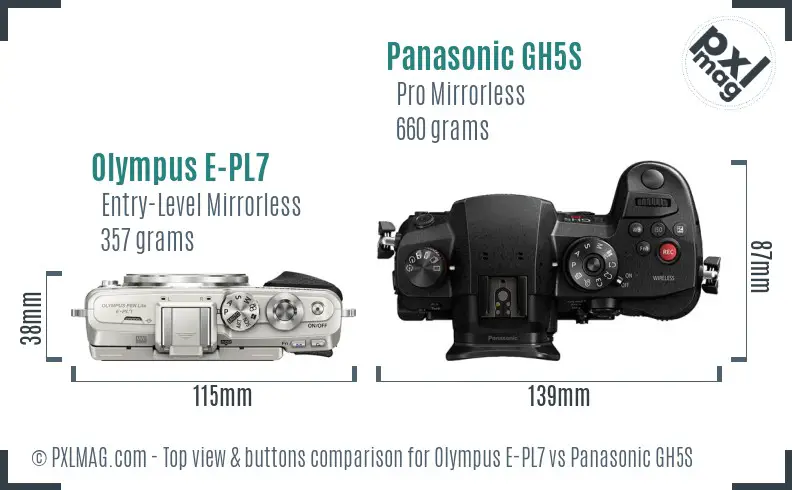 Olympus E-PL7 vs Panasonic GH5S top view buttons comparison