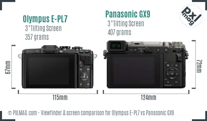 Olympus E-PL7 vs Panasonic GX9 Screen and Viewfinder comparison