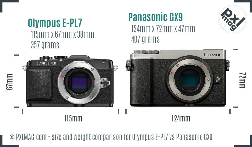 Olympus E-PL7 vs Panasonic GX9 size comparison