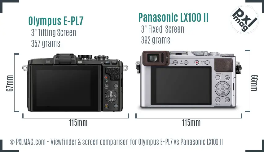 Olympus E-PL7 vs Panasonic LX100 II Screen and Viewfinder comparison