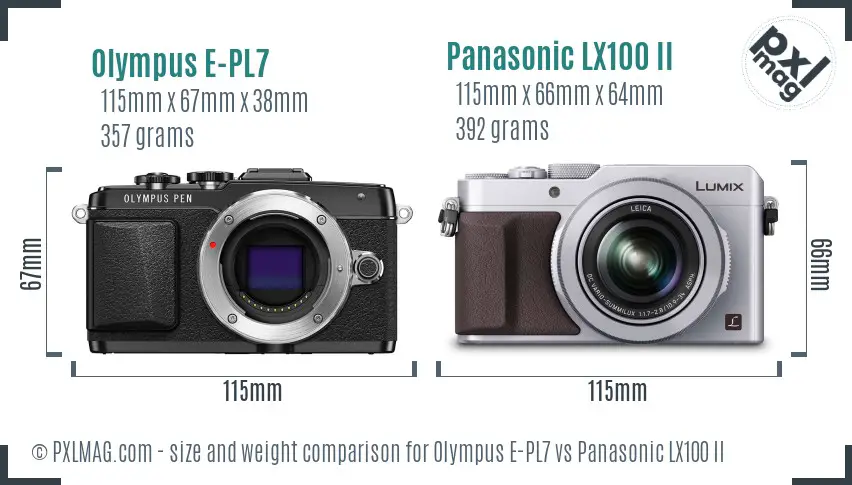 Olympus E-PL7 vs Panasonic LX100 II size comparison